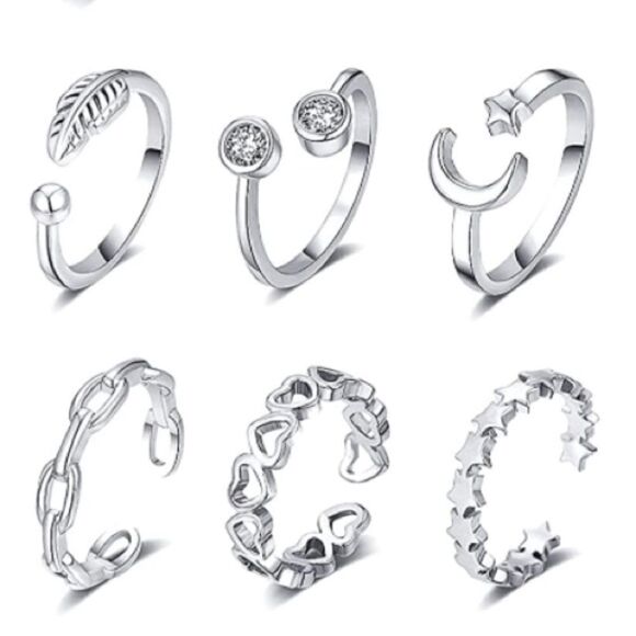 18K White Gold Adjustable Boho Open Toe Rings - Set of 20 - Picture 5 of 11